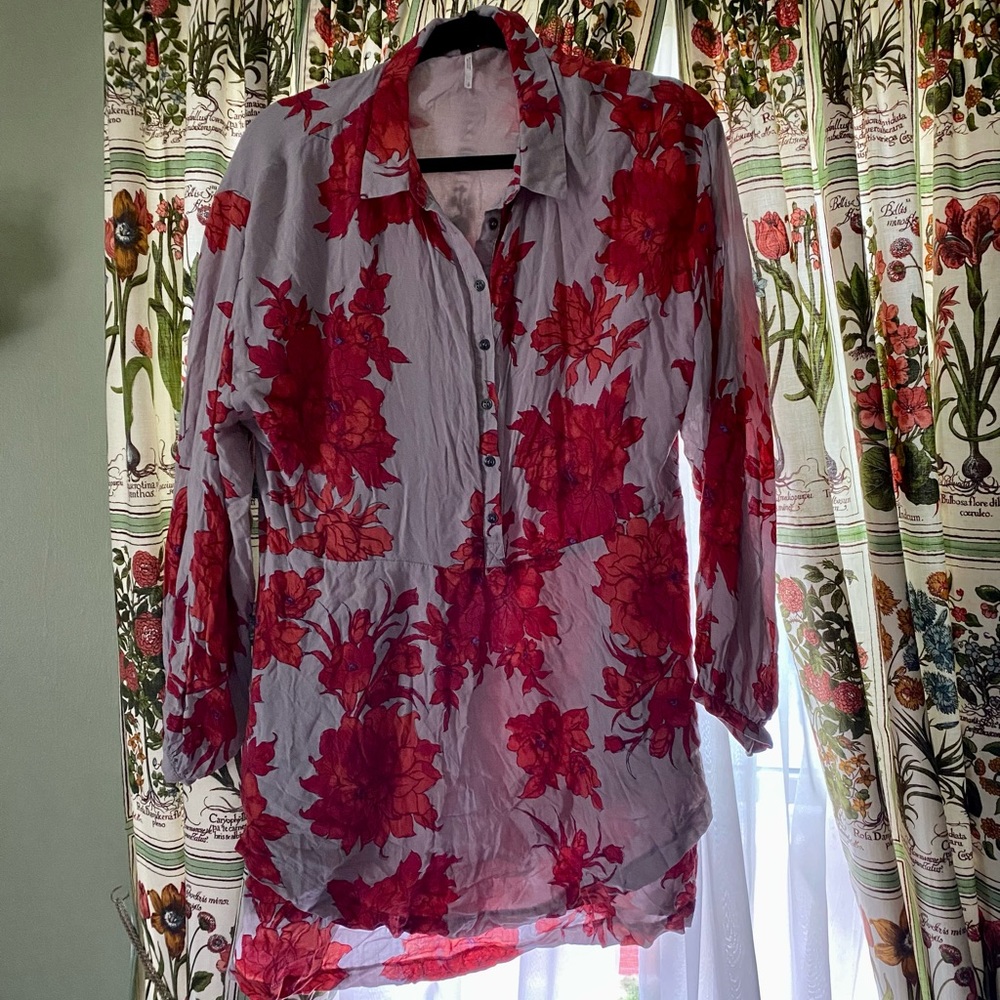 Free People Longsleeve Red Floral Mini Dress